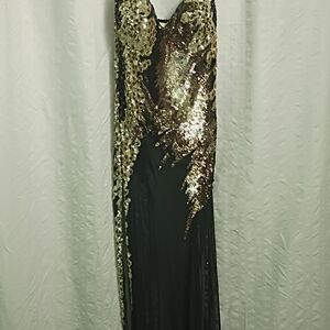 Alberto Makali Gold and Black Asymmetrical Dress